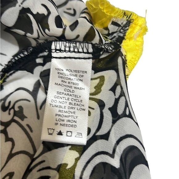 Susan Graver top mandarin floral 3/4 sleeves sheer black white yellow Medium - Picture 6 of 6
